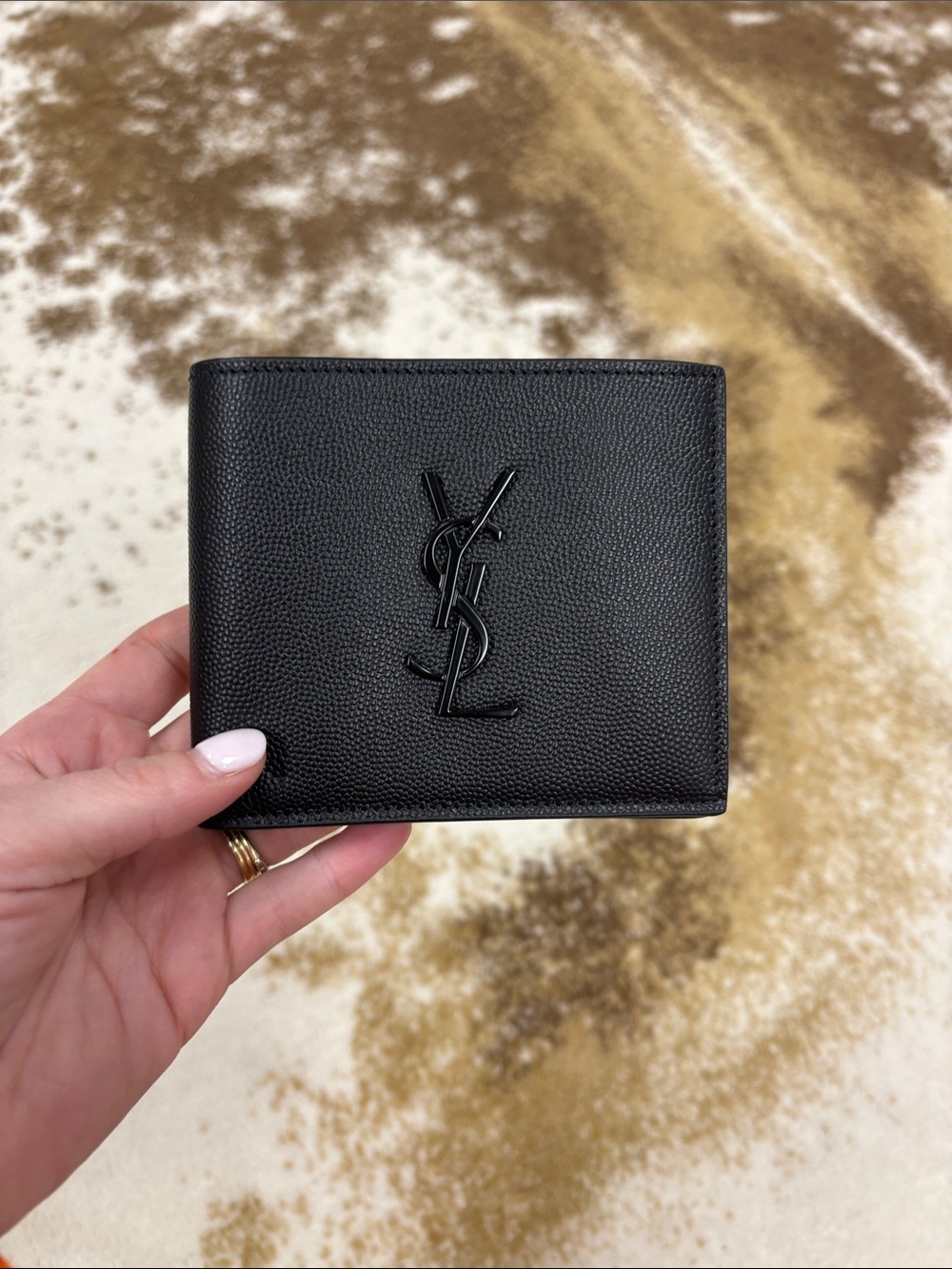 Saint Laurent Black Textured Leather Men’s Wallet with YSL Emblem